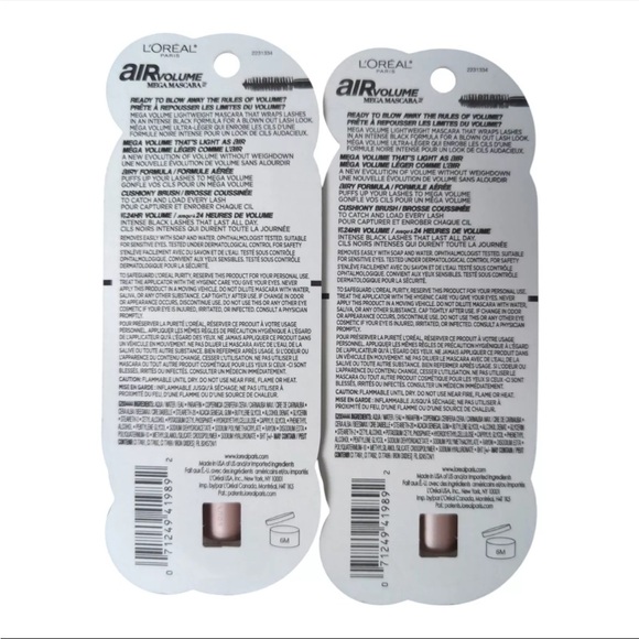 BNIB Qty 2 SEALED - L'Oréal Paris Air Volume Mega Mascara 4D Blackest #850 - Picture 2 of 11